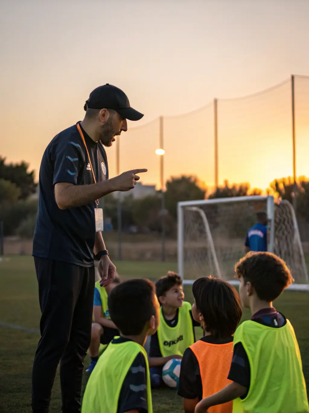 An image of coaches providing guidance and training to players during a practice session.