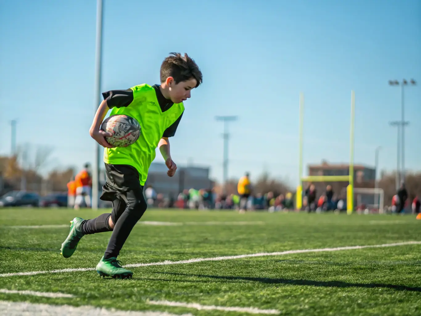 A motivating image of a young player focused and determined during a training session, highlighting the personal development opportunities offered by the FOOTBALL SPORTS ASSOCIATION.